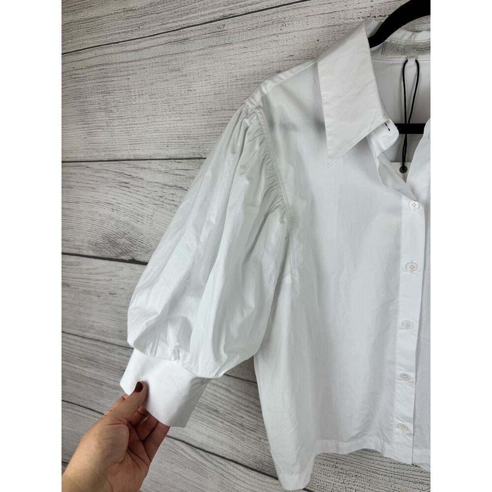 Zara Women's White Puff Sleeve Button Up Blouse Size Medium - Picture 3 of 7